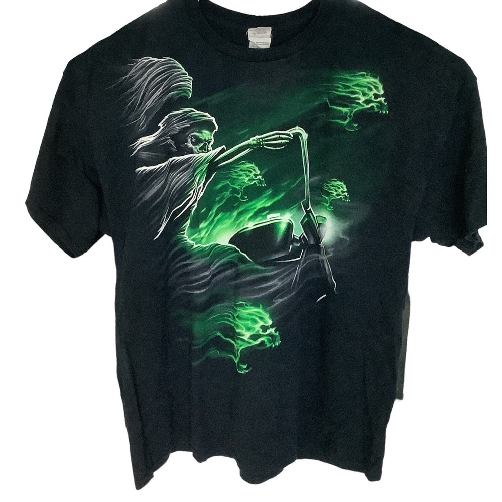 Y2K Goth Grim Reaper Graphic T Shirt Mens 2XL Black Biker Horror Tee - Picture 2 of 7